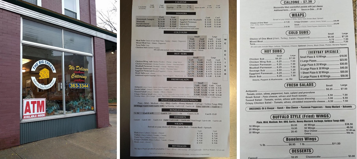 Giovanni's The Big Cheese Menu