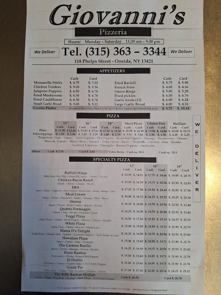 Giovanni's The Big Cheese Menu image 2